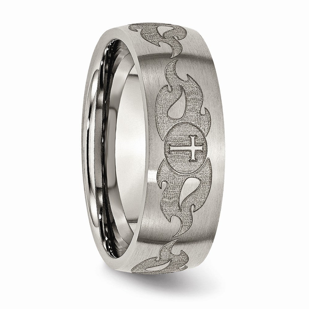 Chisel Titanium 8mm Laser Design Brushed Wedding Band