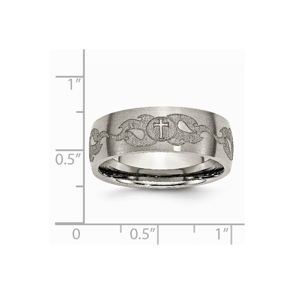 Chisel Titanium 8mm Laser Design Brushed Wedding Band