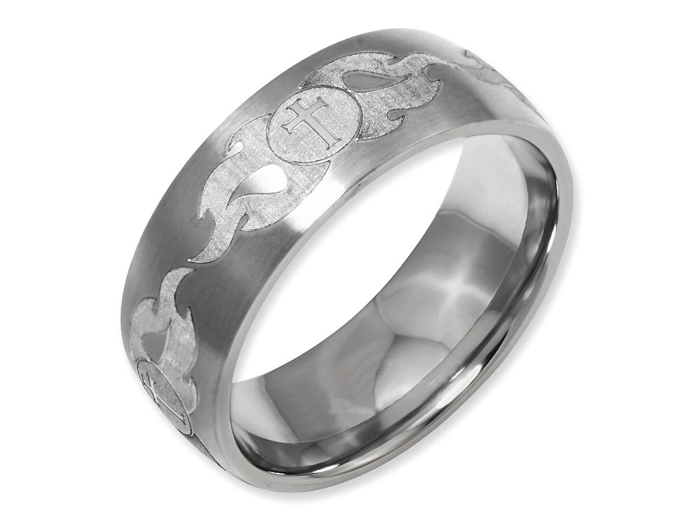 Chisel Titanium 8mm Laser Design Brushed Wedding Band