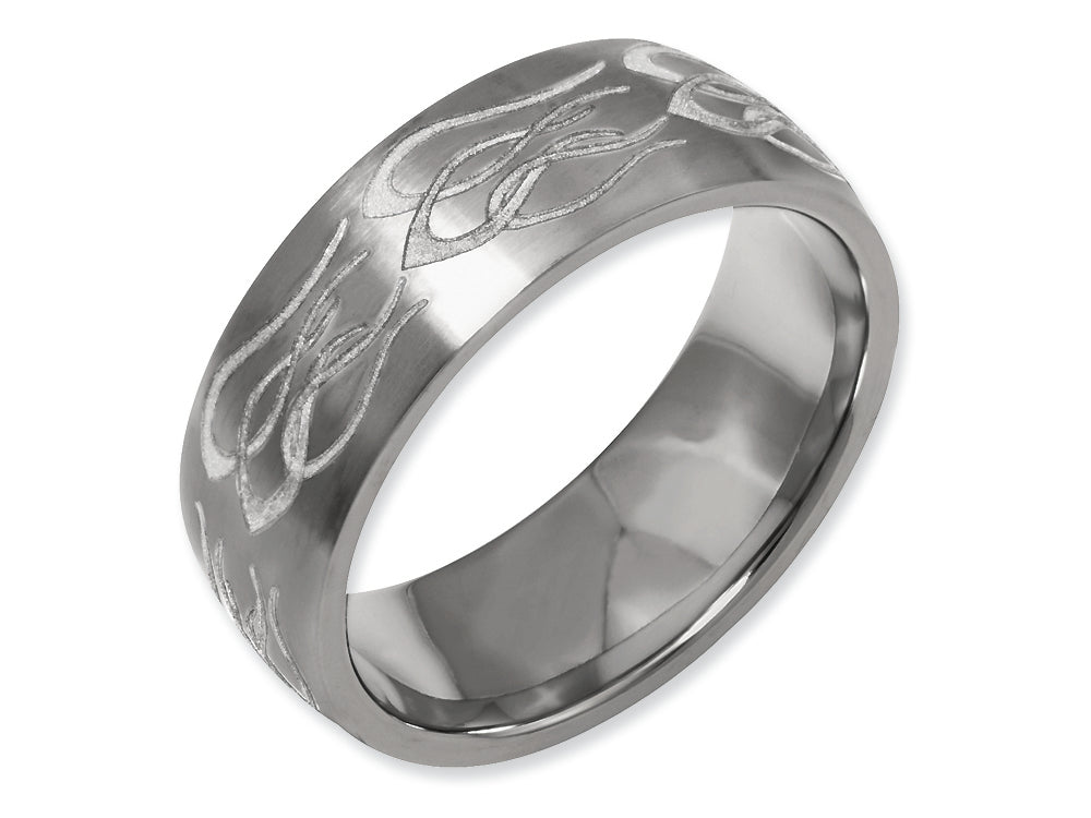 Chisel Titanium 8mm Laser Design Brushed Wedding Band