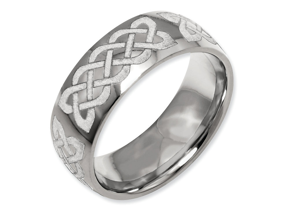 Chisel Titanium 8mm Laser Design Polished Wedding Band