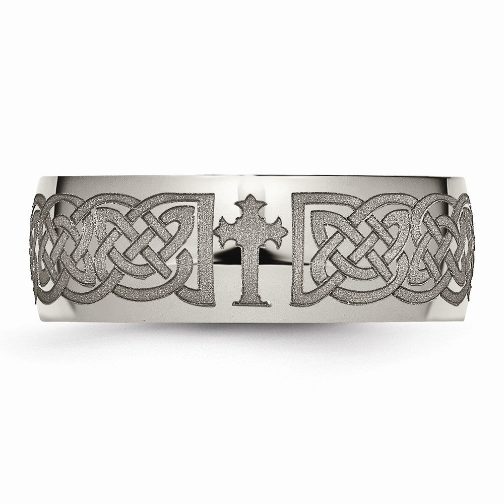Chisel Titanium 8mm Laser Design Polished Wedding Band