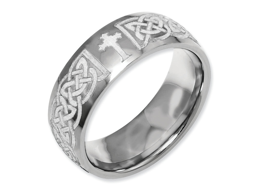 Chisel Titanium 8mm Laser Design Polished Wedding Band