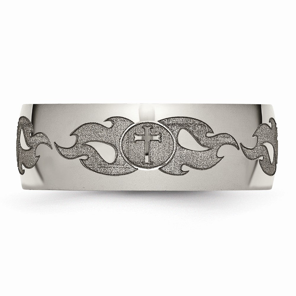 Chisel Titanium 8mm Laser Design Polished Wedding Band
