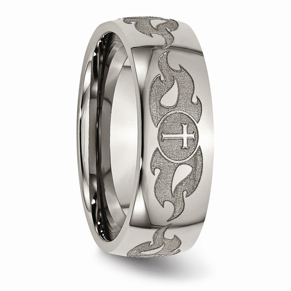 Chisel Titanium 8mm Laser Design Polished Wedding Band