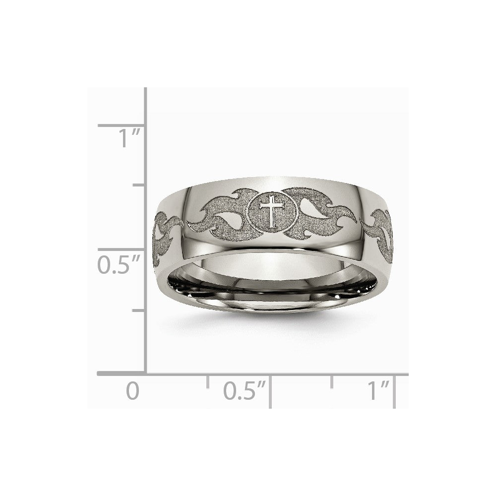 Chisel Titanium 8mm Laser Design Polished Wedding Band