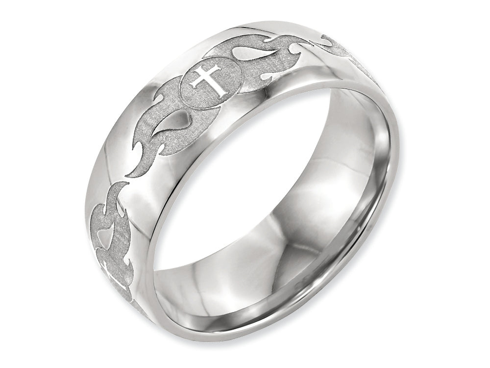 Chisel Titanium 8mm Laser Design Polished Wedding Band