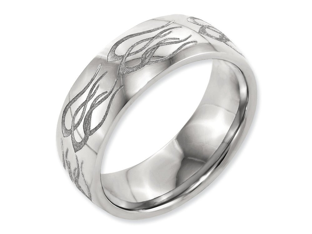 Chisel Titanium 8mm Laser Design Polished Wedding Band