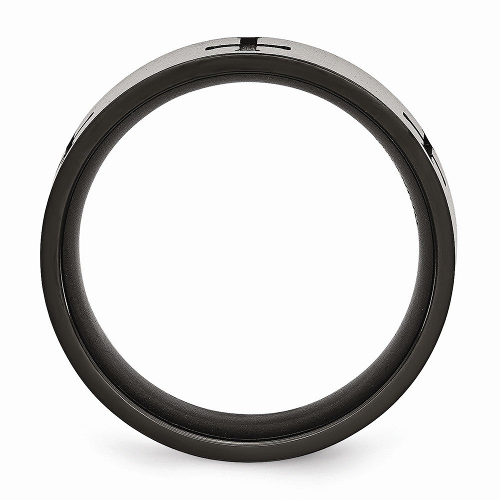 Chisel Titanium 7mm Cross Black Ip-plated Brushed and Polished Wedding Band