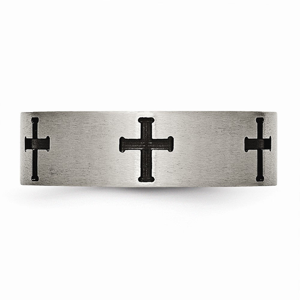 Chisel Titanium 7mm Cross Black Ip-plated Brushed and Polished Wedding Band
