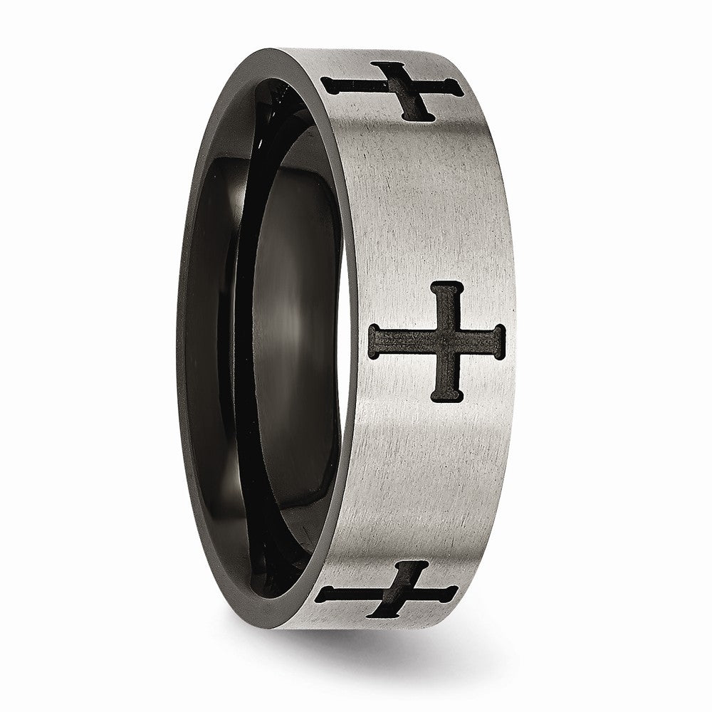 Chisel Titanium 7mm Cross Black Ip-plated Brushed and Polished Wedding Band