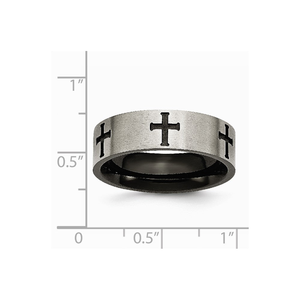 Chisel Titanium 7mm Cross Black Ip-plated Brushed and Polished Wedding Band