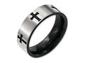 Chisel Titanium 7mm Cross Black Ip-plated Brushed and Polished Wedding Band