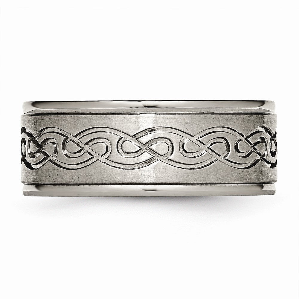 Chisel Titanium 9mm Scroll Design Brushed And Polished Wedding Band