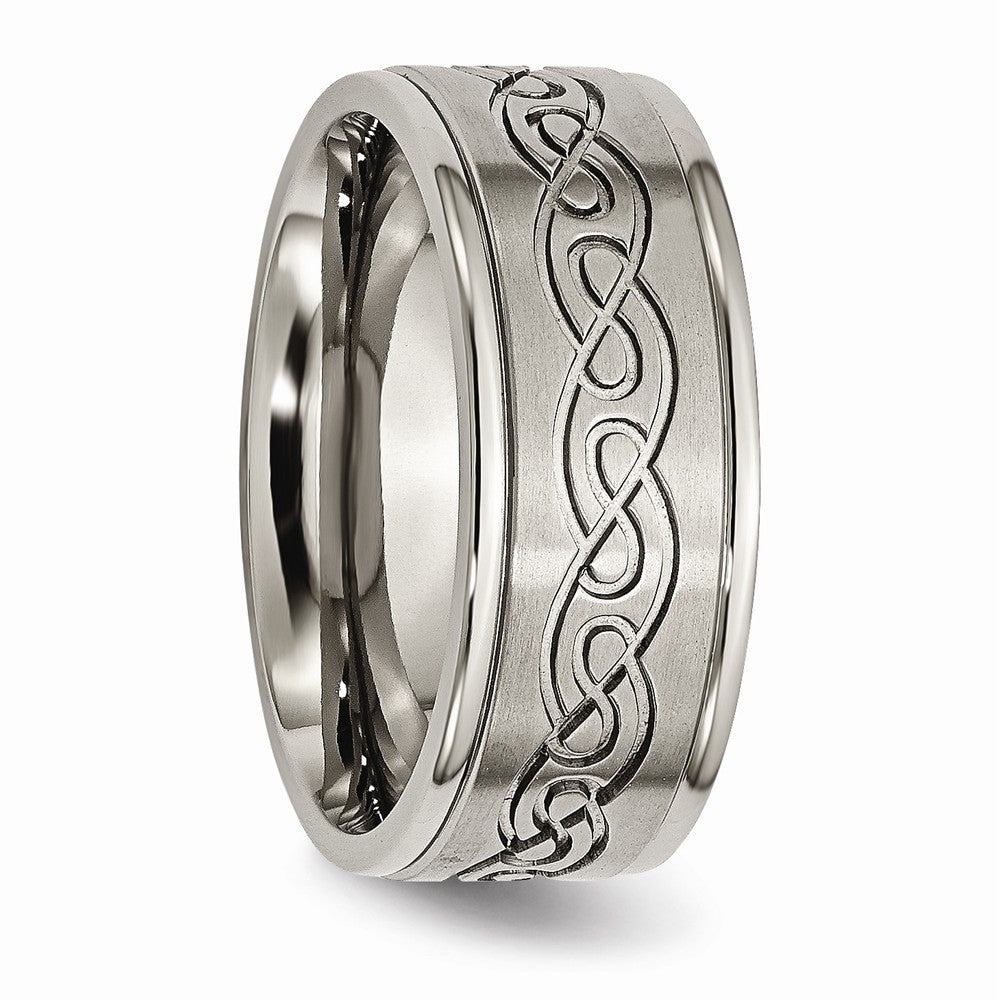 Chisel Titanium 9mm Scroll Design Brushed And Polished Wedding Band