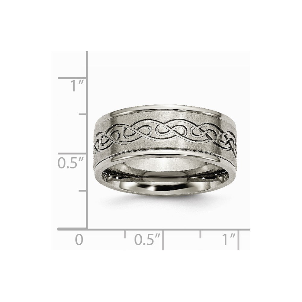 Chisel Titanium 9mm Scroll Design Brushed And Polished Wedding Band