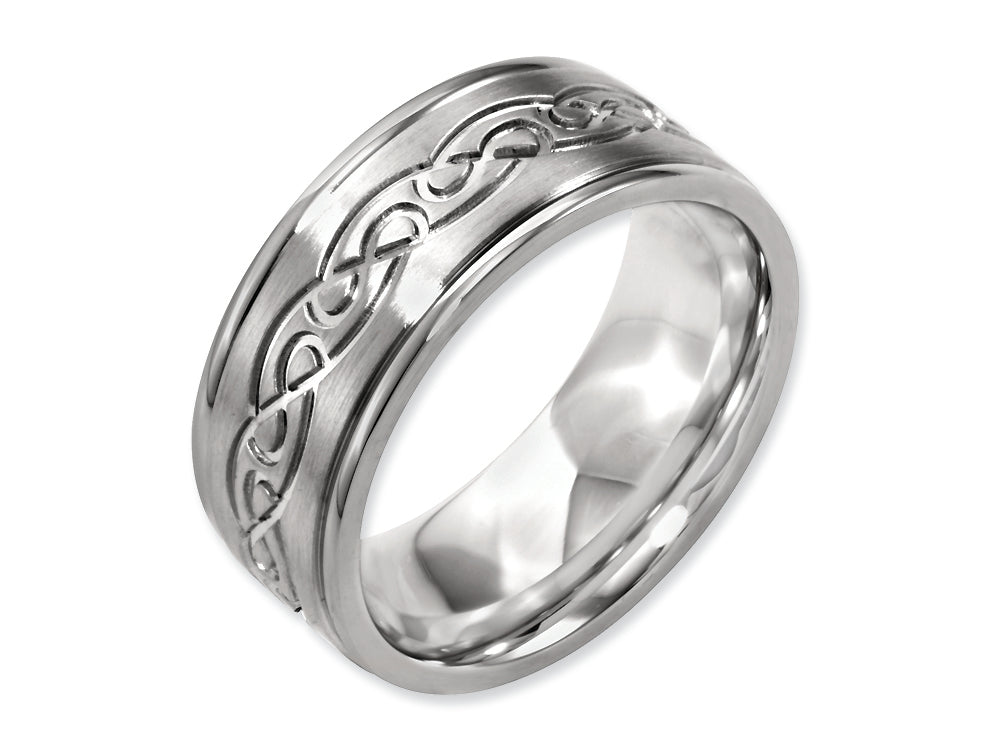 Chisel Titanium 9mm Scroll Design Brushed And Polished Wedding Band