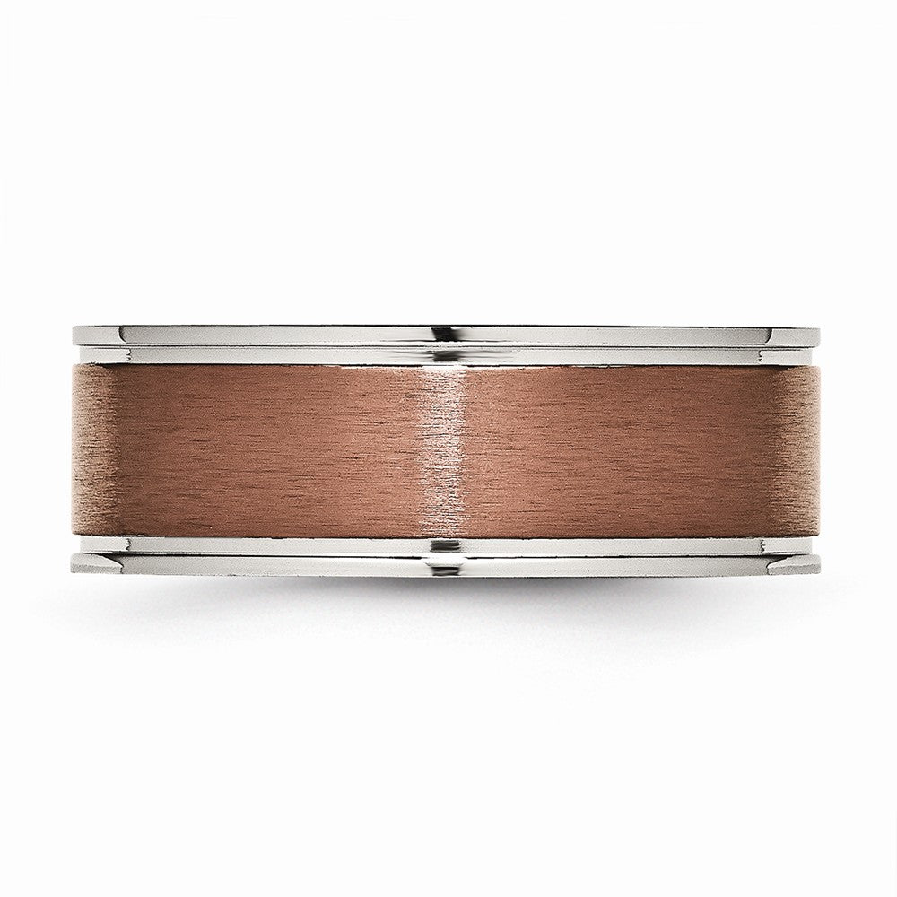 Chisel Titanium Grooved Edge 8mm Brown Ip-plated Brushed/polished Wedding Band