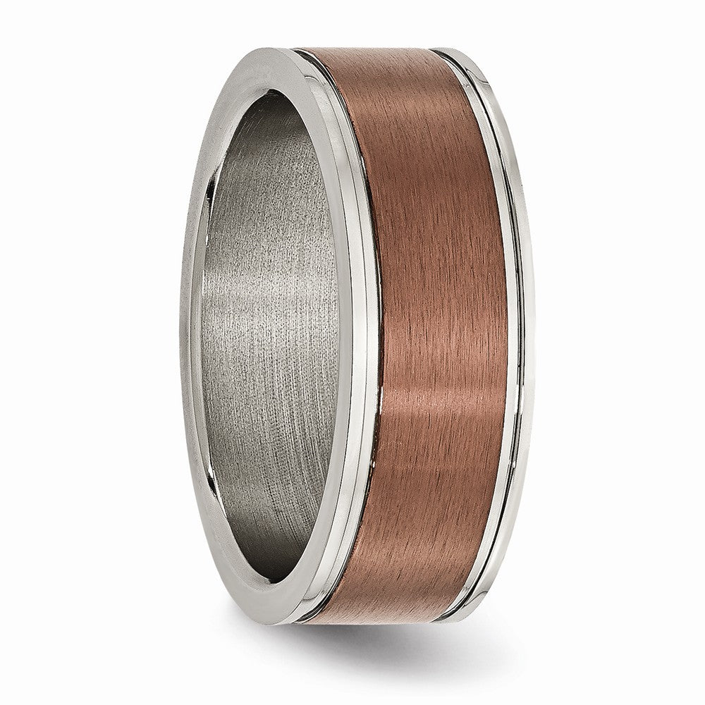 Chisel Titanium Grooved Edge 8mm Brown Ip-plated Brushed/polished Wedding Band