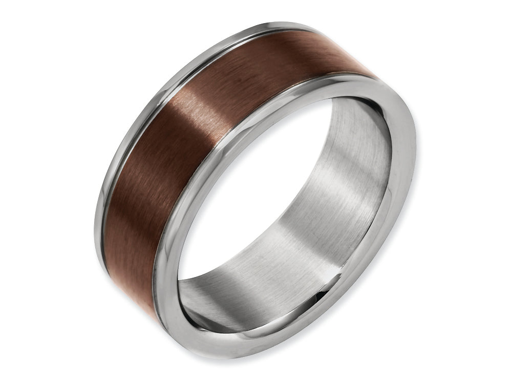 Chisel Titanium Grooved Edge 8mm Brown Ip-plated Brushed/polished Wedding Band