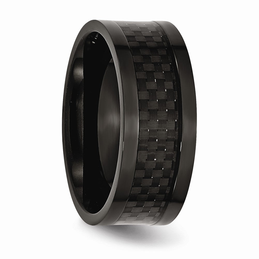 Chisel Titanium 9mm Black Ip-plated W/carbon Fiber Inlay Polished Wedding Band