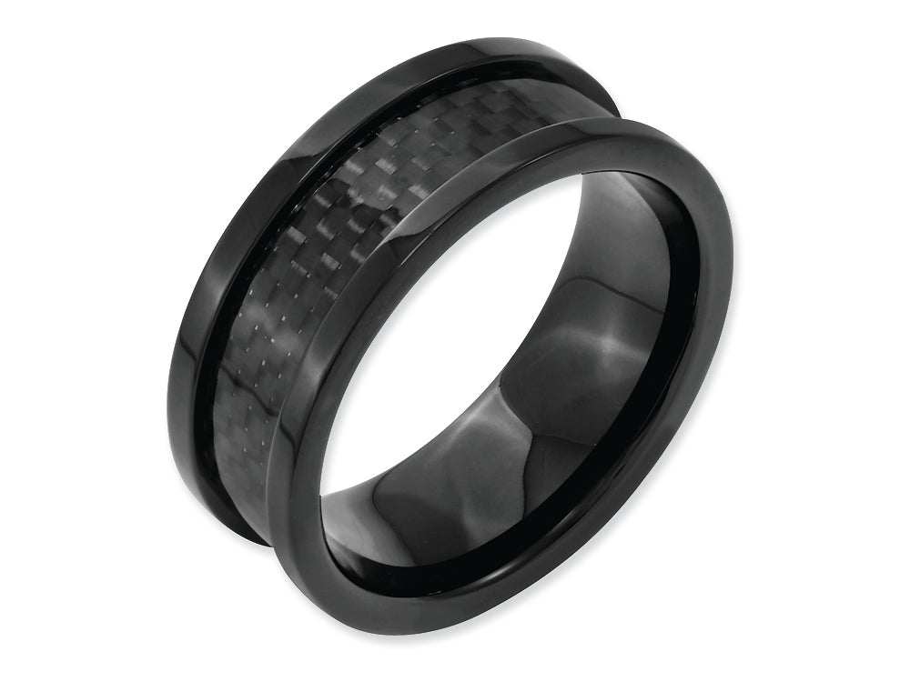 Chisel Titanium 9mm Black Ip-plated W/carbon Fiber Inlay Polished Wedding Band