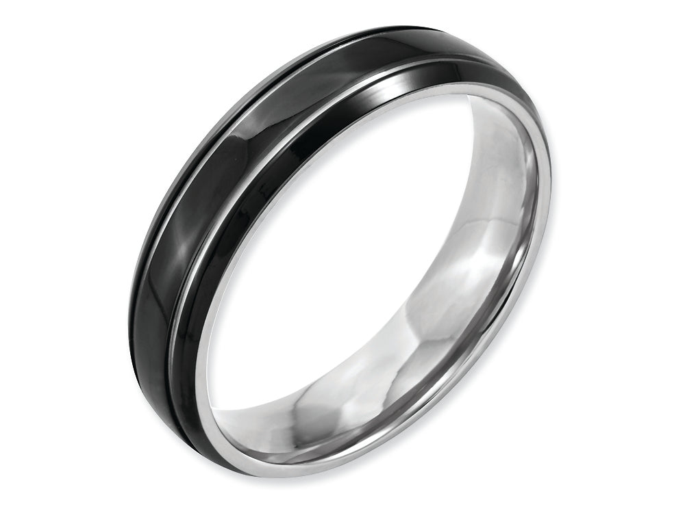 Chisel Titanium Grooved 6mm Black Ip-plated Polished Wedding Band