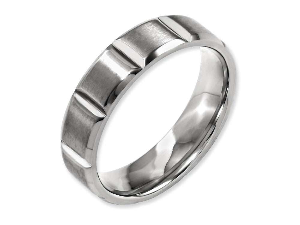 Chisel Titanium 6mm Grooved Satin And Polished Wedding Band
