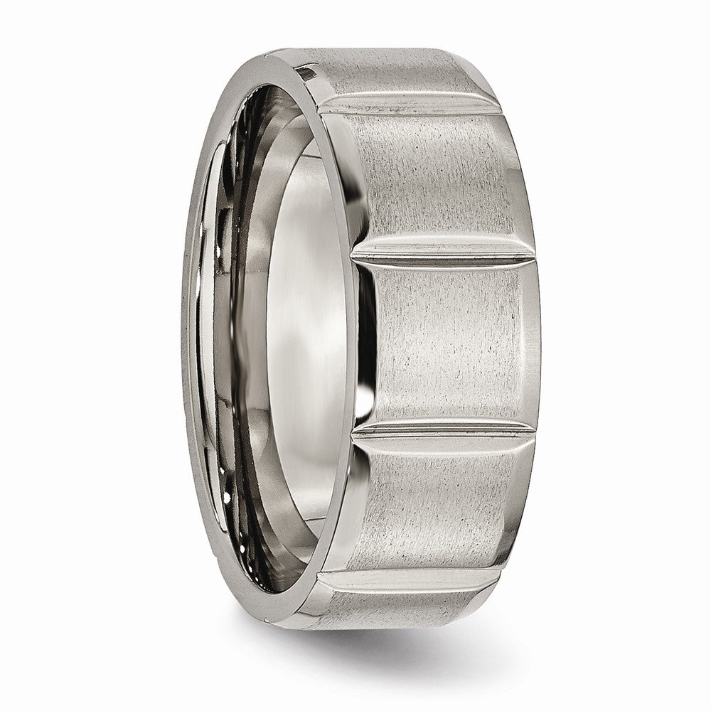 Chisel Titanium 8mm Grooved Satin and Polished Wedding Band
