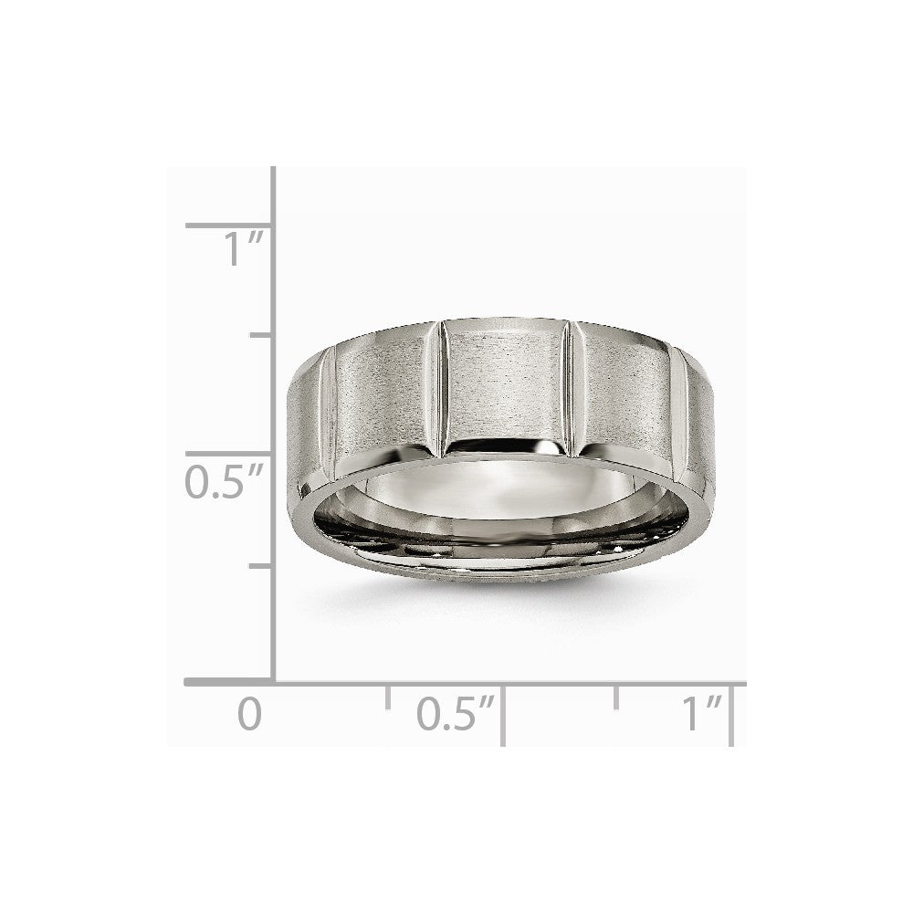 Chisel Titanium 8mm Grooved Satin and Polished Wedding Band