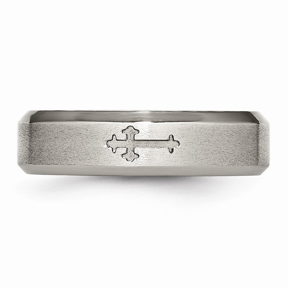 Chisel Titanium Cross Design 6mm Satin Beveled Edge Wedding Band