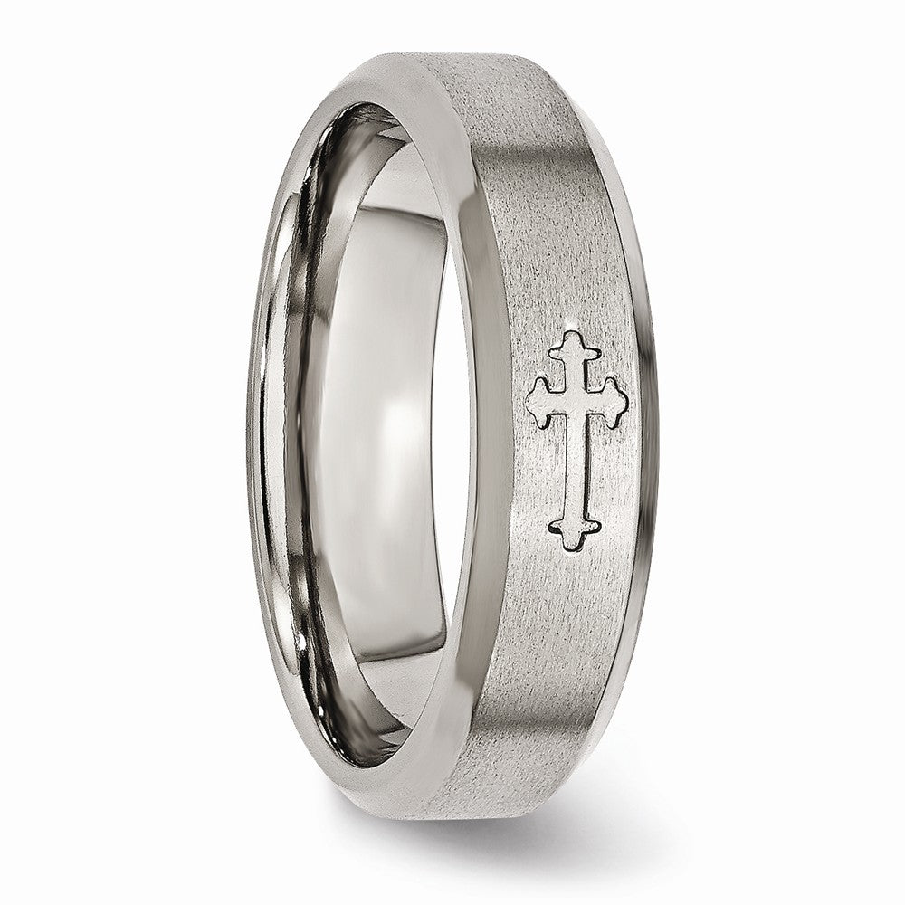 Chisel Titanium Cross Design 6mm Satin Beveled Edge Wedding Band