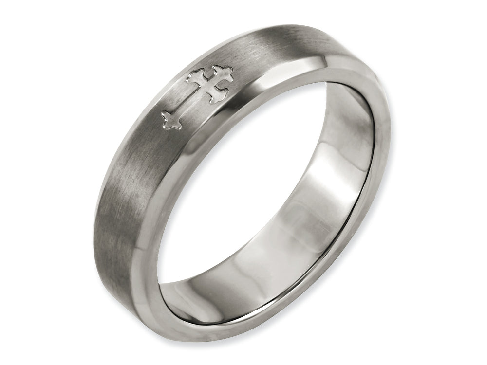 Chisel Titanium Cross Design 6mm Satin Beveled Edge Wedding Band