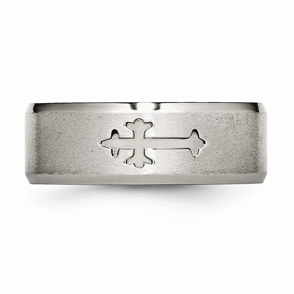 Chisel Titanium Cross Design 8mm Satin Beveled Edge Wedding Band