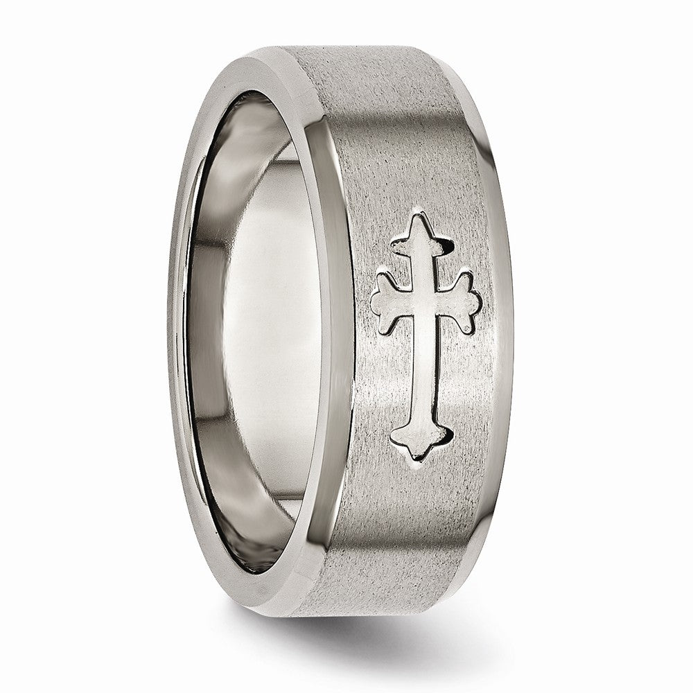 Chisel Titanium Cross Design 8mm Satin Beveled Edge Wedding Band