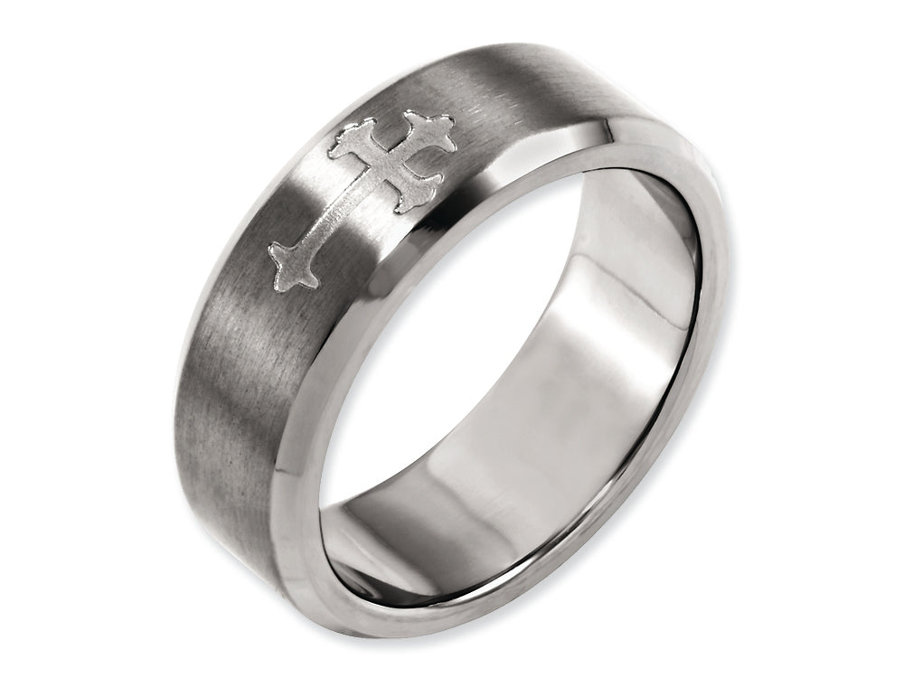Chisel Titanium Cross Design 8mm Satin Beveled Edge Wedding Band