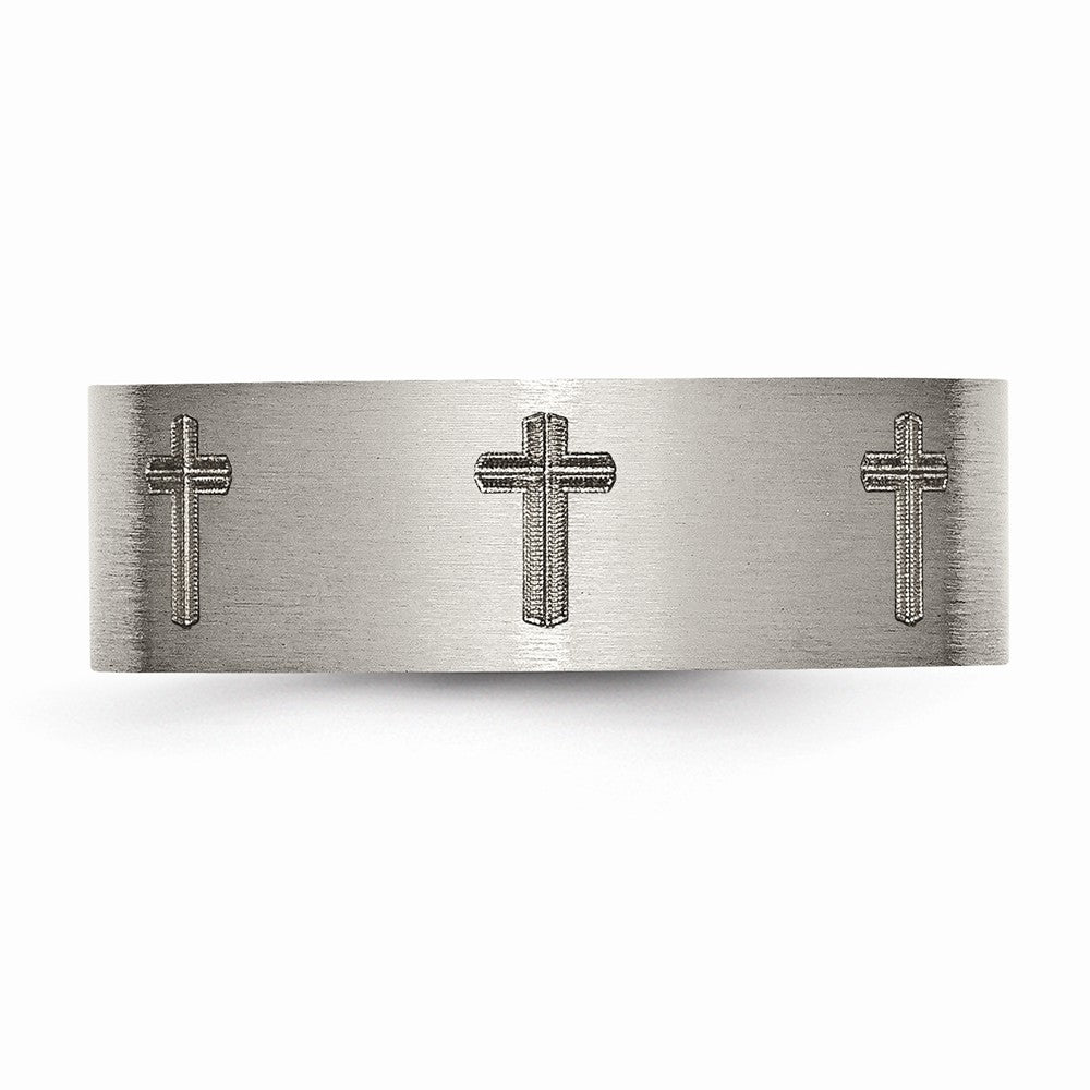 Chisel Titanium Flat 8mm Laser Design Brushed Wedding Band