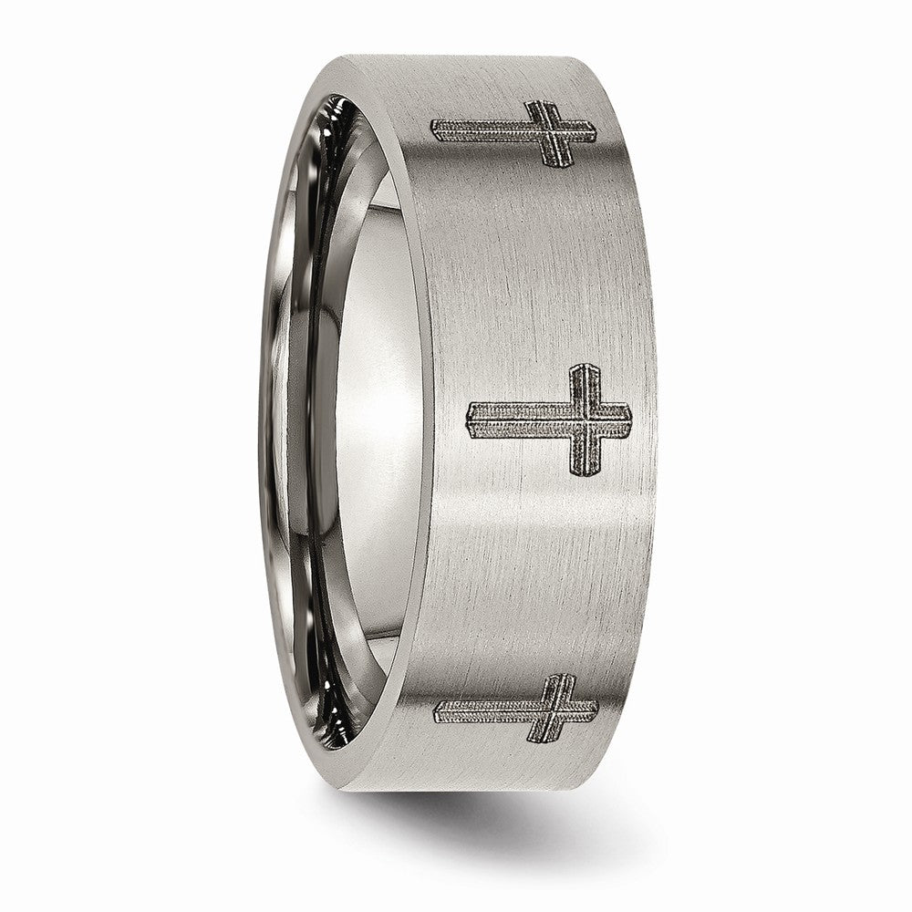 Chisel Titanium Flat 8mm Laser Design Brushed Wedding Band