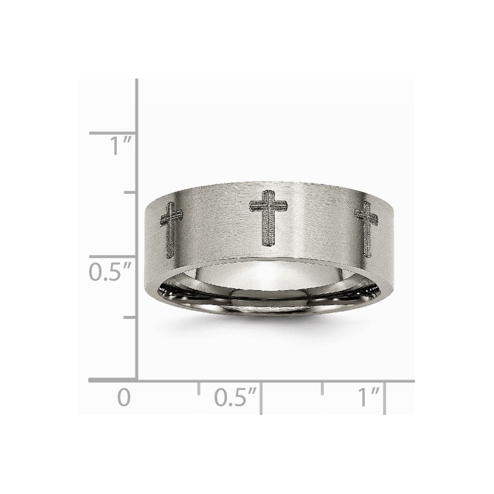 Chisel Titanium Flat 8mm Laser Design Brushed Wedding Band