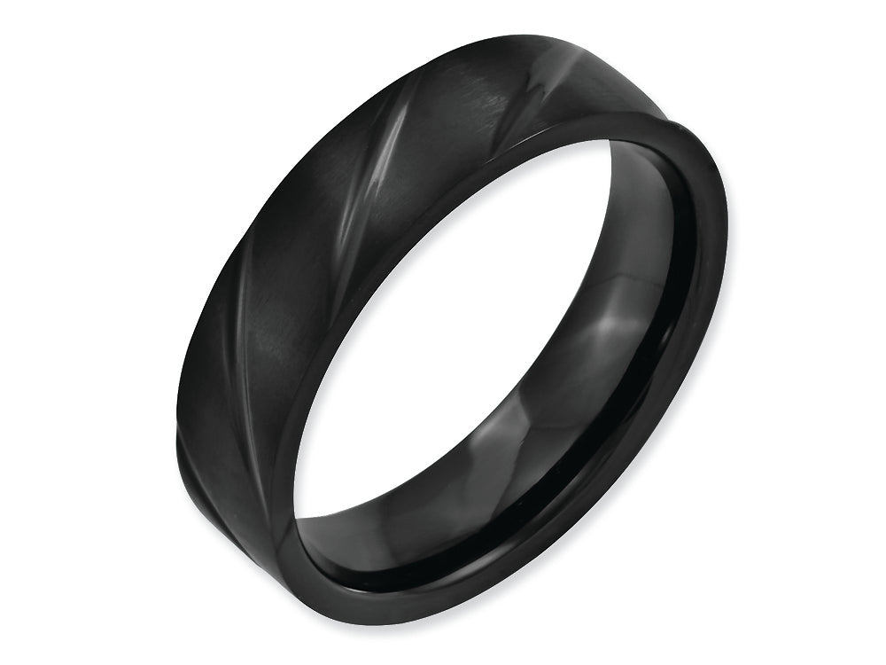 Chisel Titanium Swirl Design Black Ip-plated 6mm Brushed/polished Wedding Band