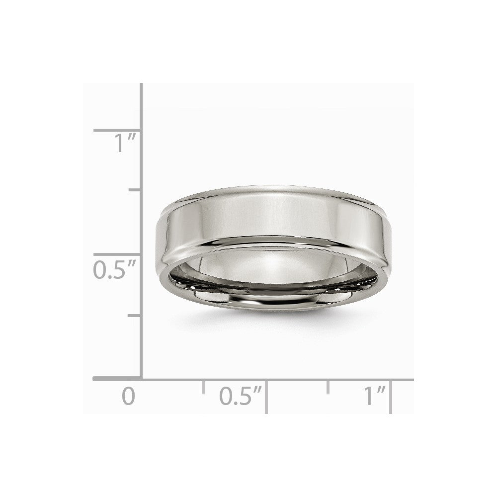 Chisel Titanium Ridged Edge 7mm Polished Wedding Band