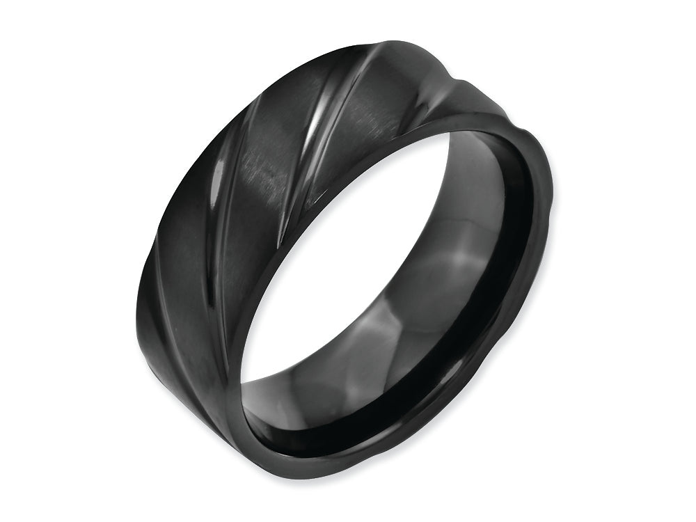 Chisel Titanium Swirl Design Black Ip-plated 8mm Brushed/polished Wedding Band
