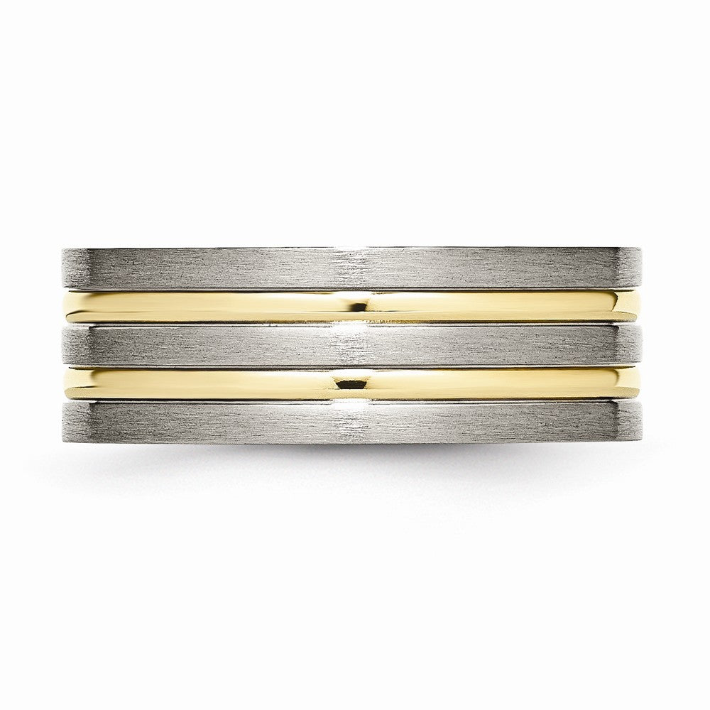 Chisel Titanium Grooved Yellow Ip-plated 8mm Brushed and Polished Wedding Band