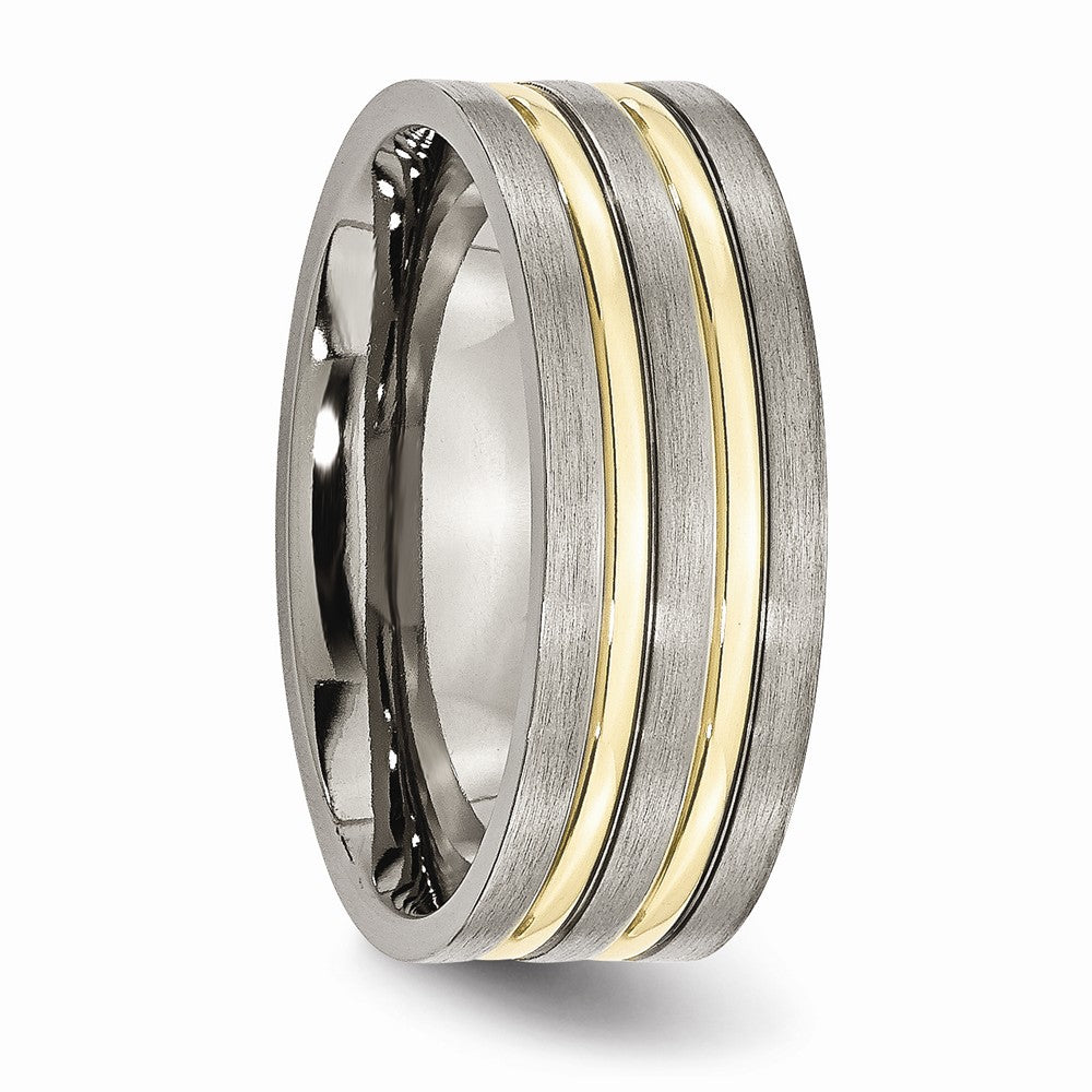 Chisel Titanium Grooved Yellow Ip-plated 8mm Brushed and Polished Wedding Band