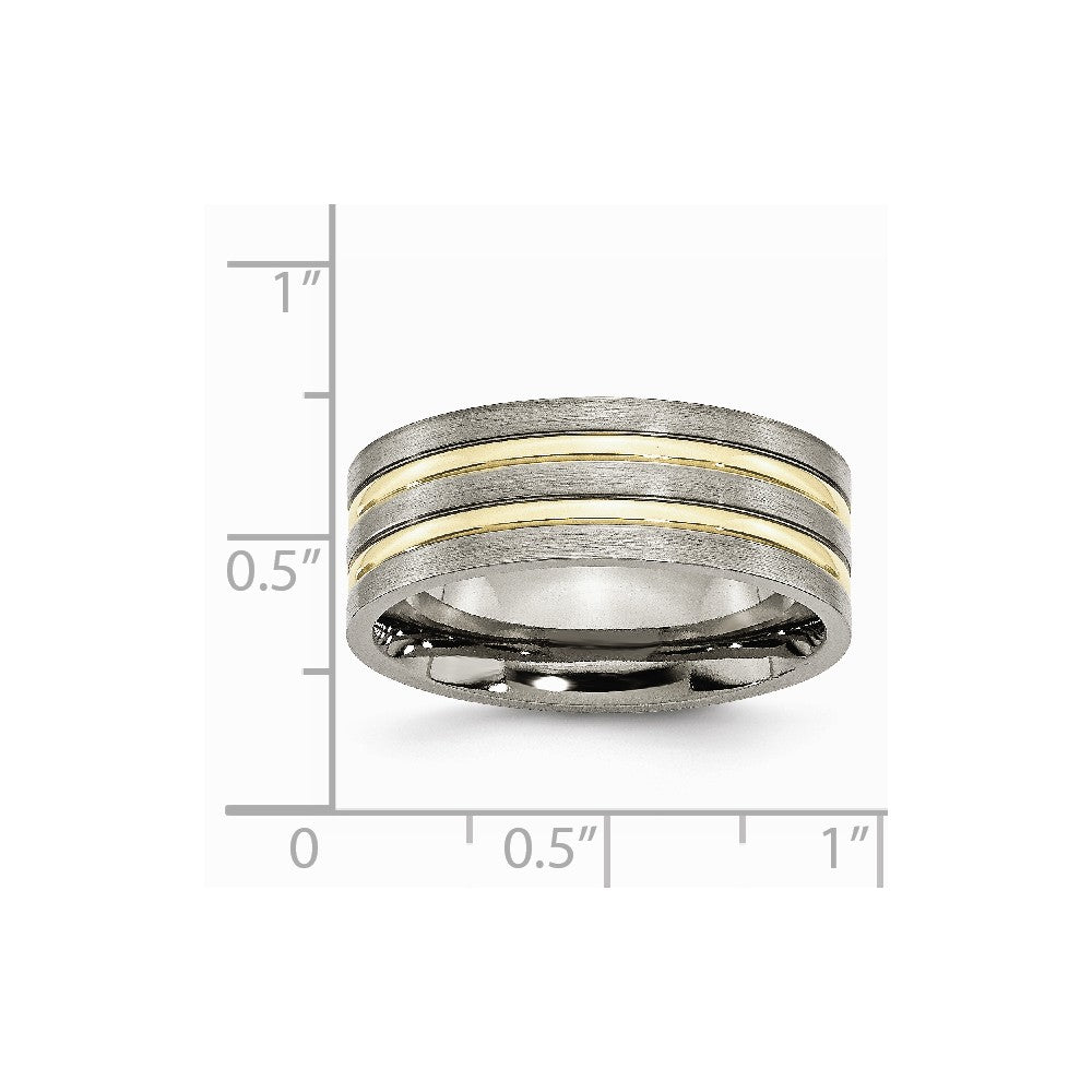 Chisel Titanium Grooved Yellow Ip-plated 8mm Brushed and Polished Wedding Band
