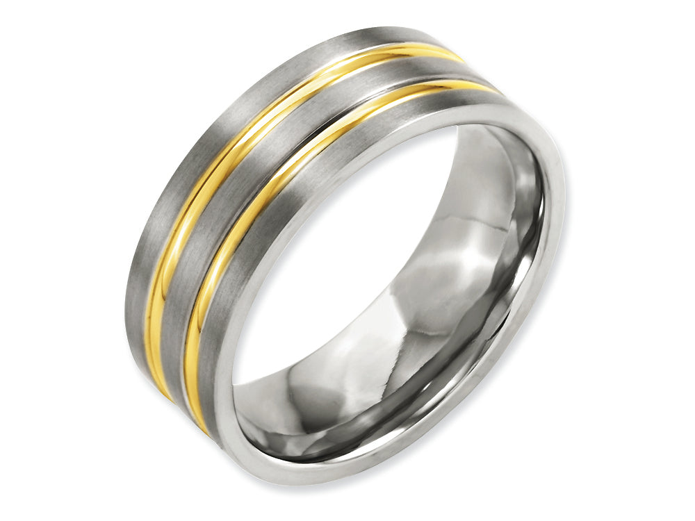 Chisel Titanium Grooved Yellow Ip-plated 8mm Brushed and Polished Wedding Band