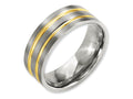 Chisel Titanium Grooved Yellow Ip-plated 8mm Brushed and Polished Wedding Band