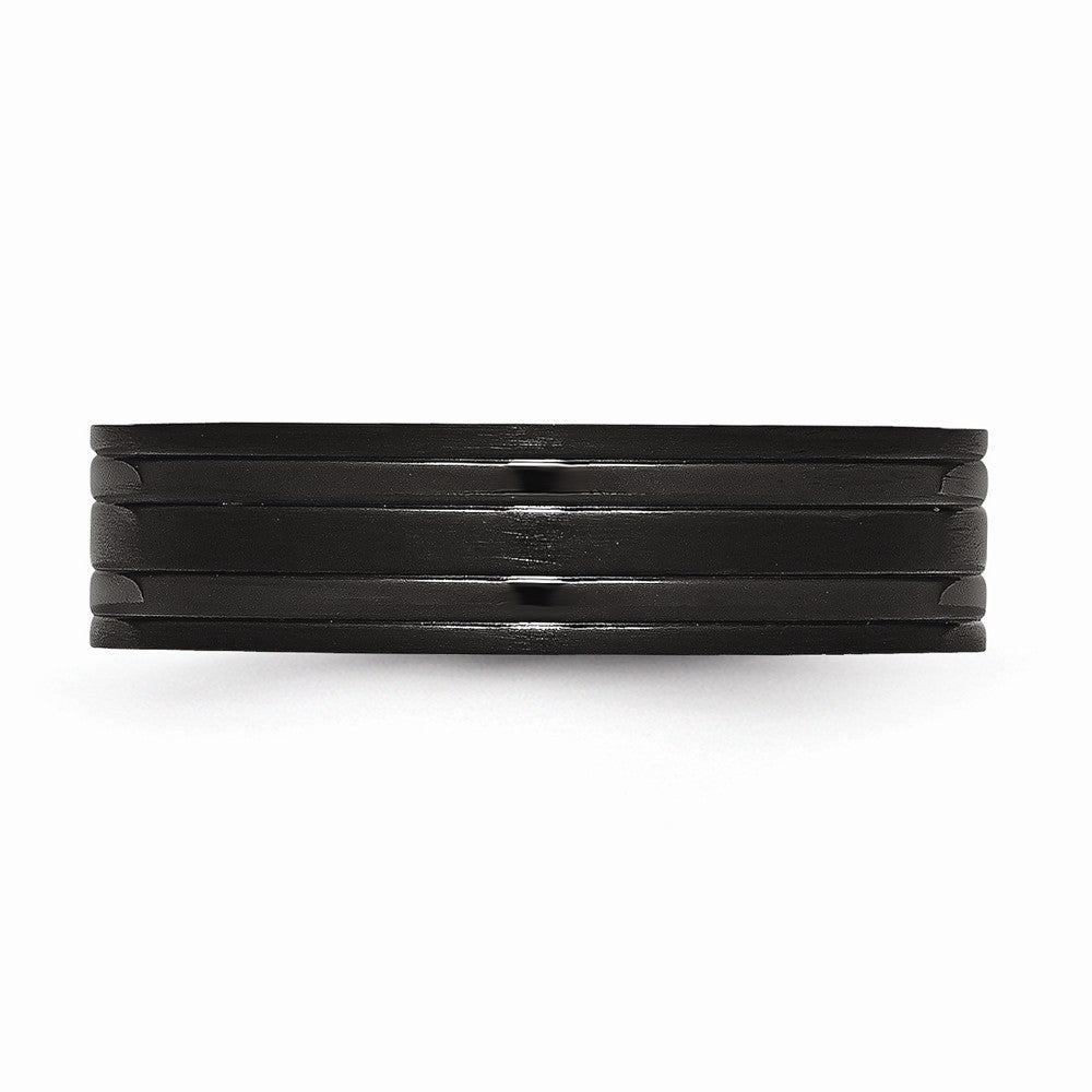 Chisel Titanium Grooved Black Ip-plated 6mm Brushed And Polished Wedding Band