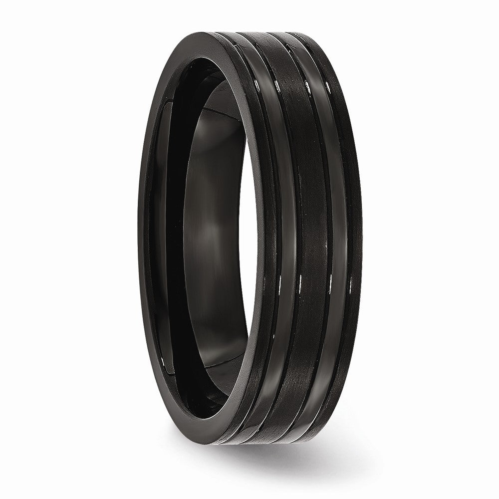 Chisel Titanium Grooved Black Ip-plated 6mm Brushed And Polished Wedding Band