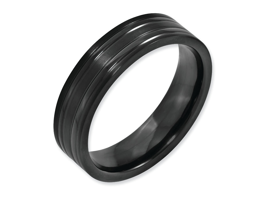 Chisel Titanium Grooved Black Ip-plated 6mm Brushed And Polished Wedding Band